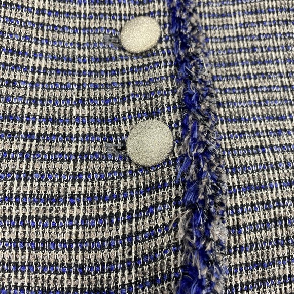 Theyskens' Theory Jacket Womens 4 Blue‎ Jossak Tweed Button Fringe Metallic Lady - Picture 3 of 13